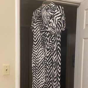 Carole Little Black and White Zebra Patterned Midi Dress